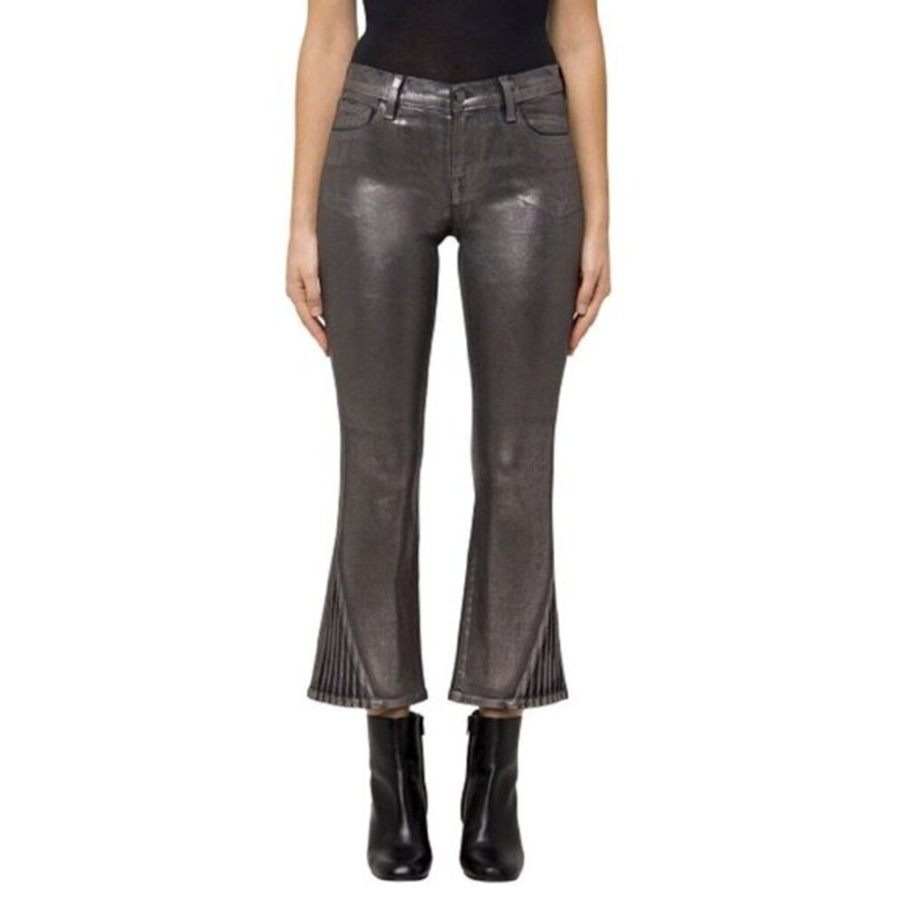 J Brand Jeans Selena Mid-Rise Crop Boot Cut In Foiled Chrome SZ 23 NWT $349